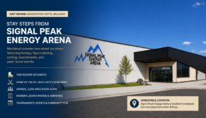 Signal Peak Energy Arena is located right behind Ledgestone Suites Hotel Billings