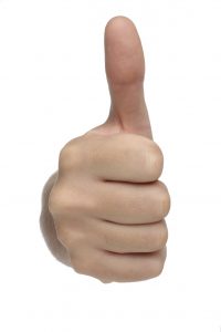 Male hand sign with thumb up