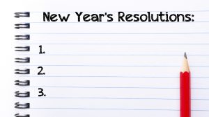 New Year resolutions Text written on notebook page