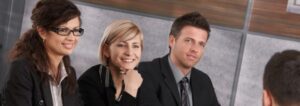 corporate travelers meeting together