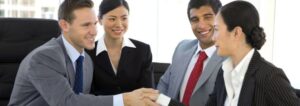 Corporate travelers meeting together